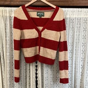 American Eagle Outfitters Bold Red and Tan Striped Cardigan